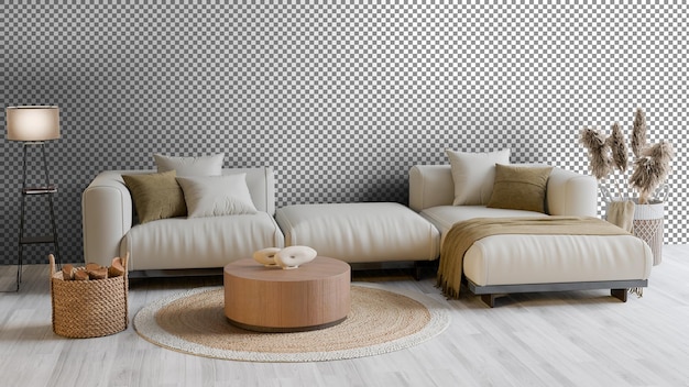 uma sala de estar com um sofá e uma mesa de café