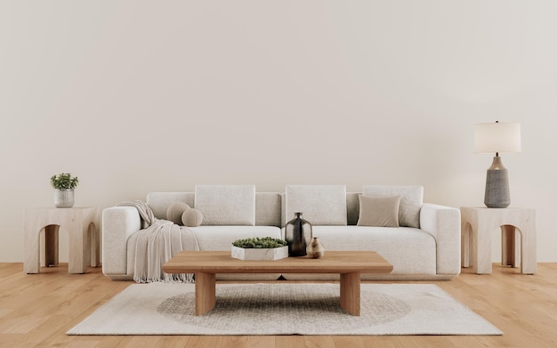uma sala de estar com um sofá e uma mesa de café