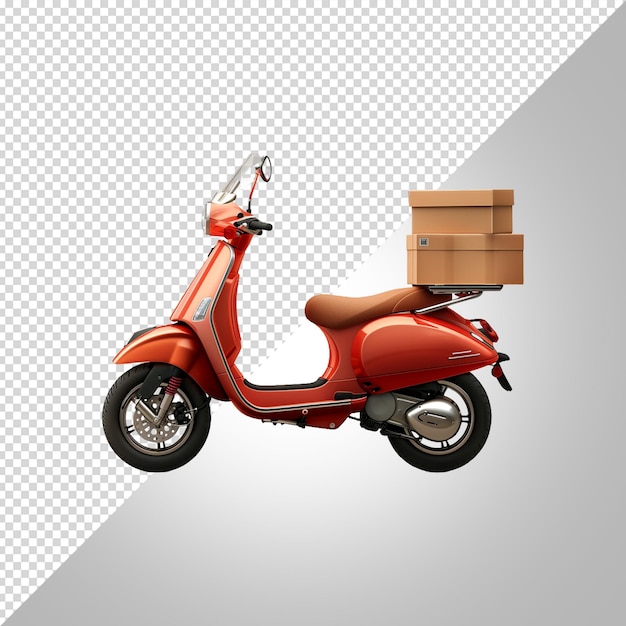 Uma scooter vermelha com uma caixa