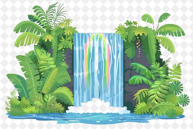 PSD uma selva com uma cachoeira e palmeiras