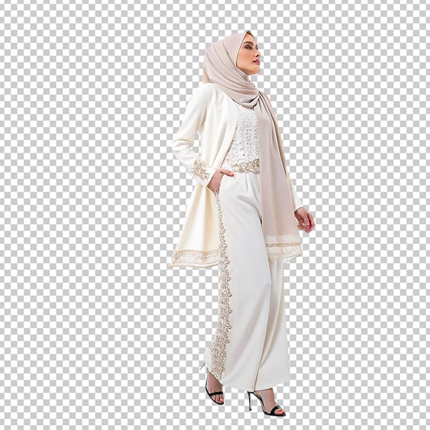 Uma senhora usa uma maquiagem de vestido de noiva em hijab Modelo de beleza da Malásia ou Indonésia ou conceito de Eidul Fitri