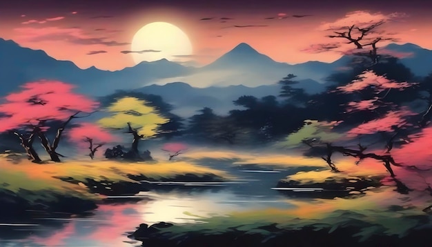 PSD uma serena paisagem natural japonesa arte abstrata