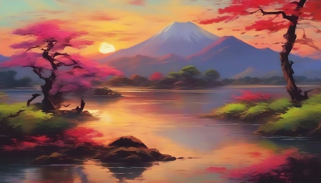 PSD uma serena paisagem natural japonesa arte abstrata