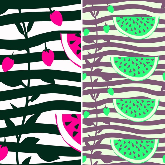 uma série de imagens com diferentes desenhos de frutas