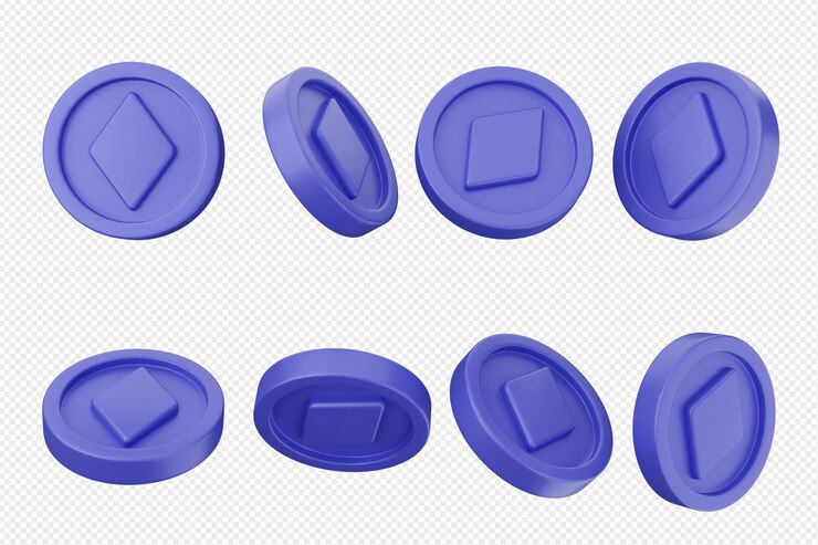 PSD uma série de moedas azuis com uma forma de diamante sobre elas