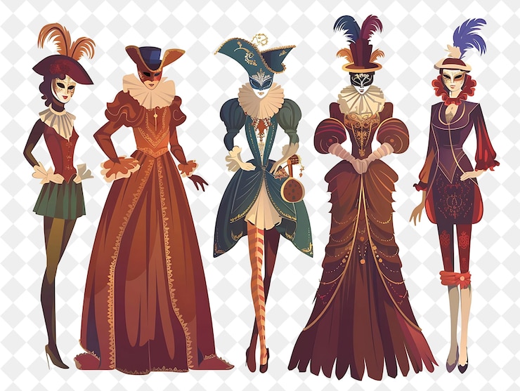 PSD uma série de quatro pessoas com chapéus e trajes