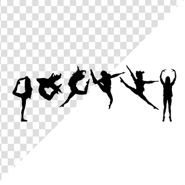 uma silhueta de grupo de uma pessoa fazendo uma dança