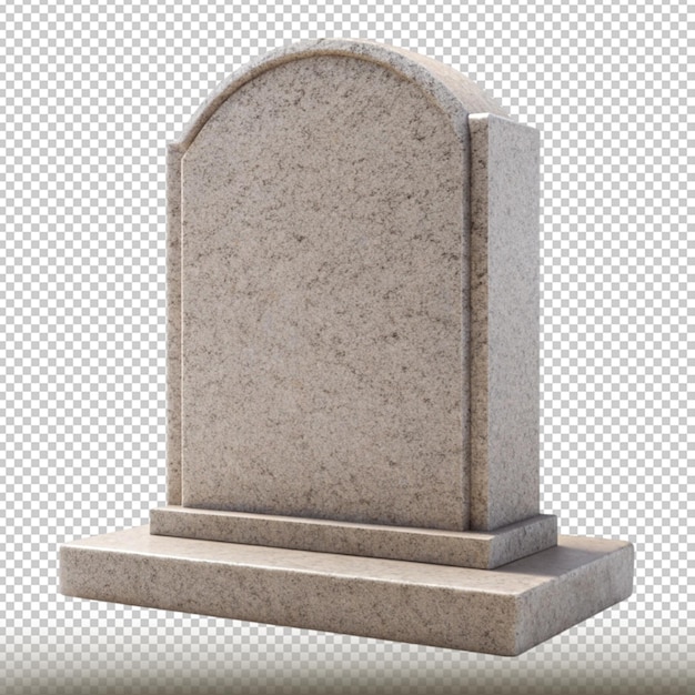 Uma simples lápide sem adornos com um epitáfio em branco isolado em fundo transparente