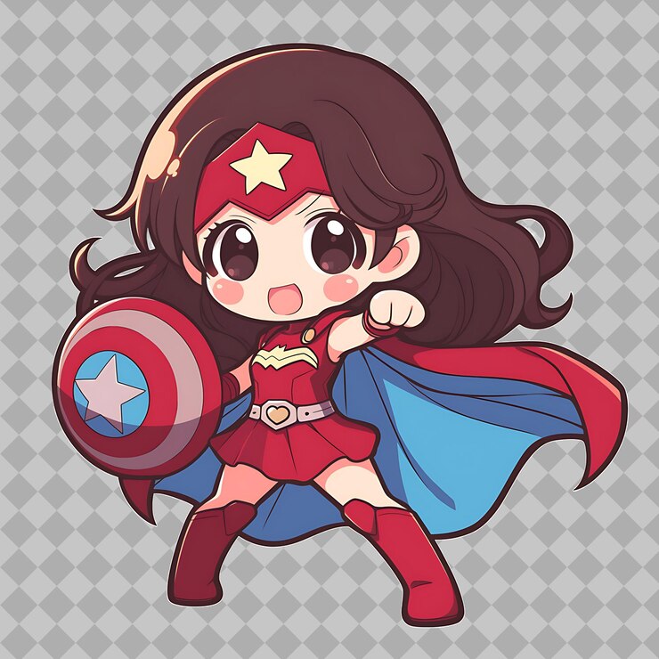 PSD uma super-heroína com uma capa e uma capa na cabeça