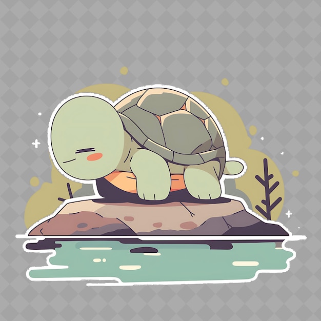 PSD uma tartaruga está sentada em uma rocha no meio de uma lagoa