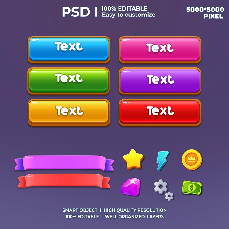 PSD uma tela com botões coloridos que diz q q 00