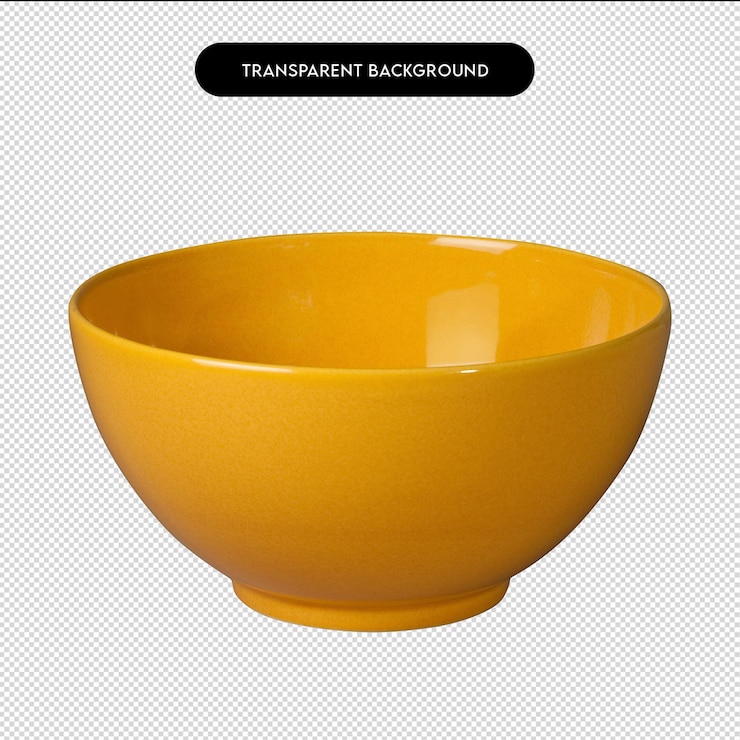 PSD uma tigela amarela com um rótulo preto que diz transat