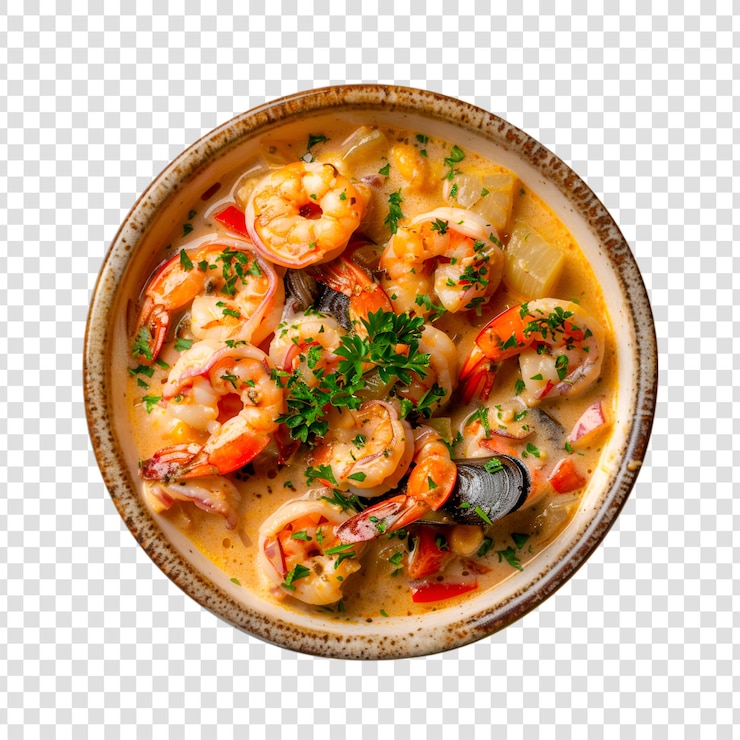 PSD uma tigela de comida com camarão e cebola em um fundo transparente