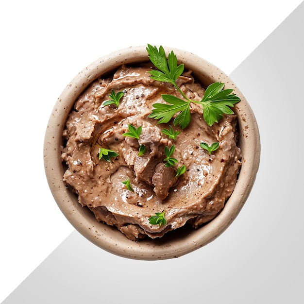uma tigela de comida com um galho verde de salsa em cima