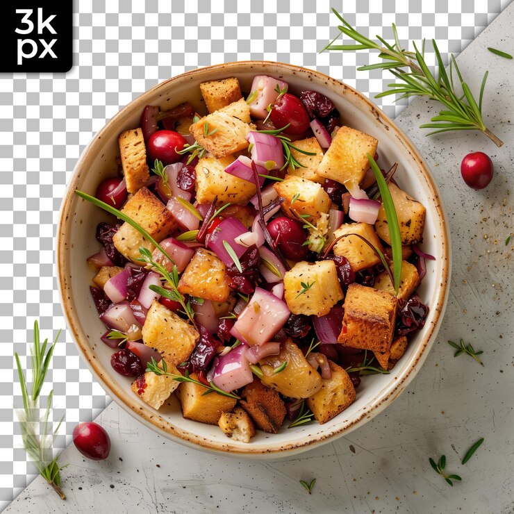 PSD uma tigela de comida com uma imagem de um abacaxi e cranberries