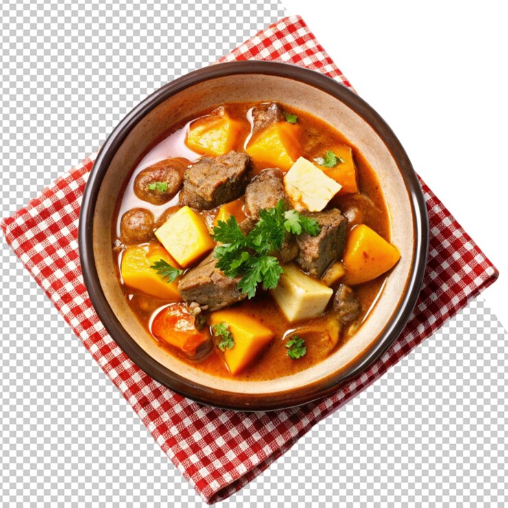 PSD uma tigela de guisado com vegetais de carne e carne