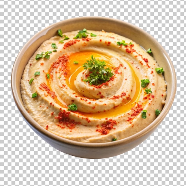 PSD uma tigela de hummus cremoso adornado com uma chuva