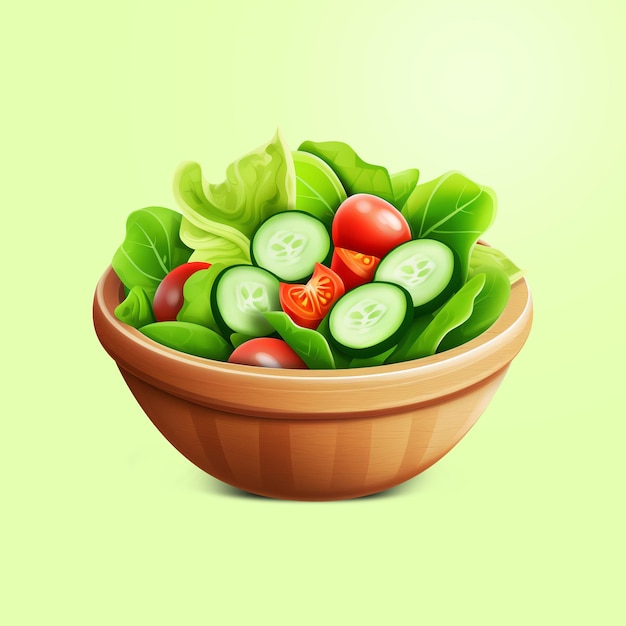 PSD uma tigela de ilustração de legumes com um fundo verde com uma foto de uma tigela de pepino