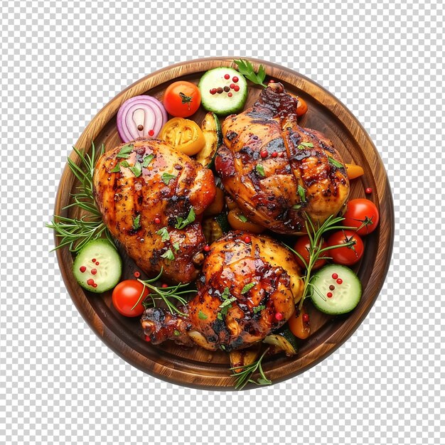 PSD uma tigela de madeira com uma tigela de comida com uma foto de um frango e legumes