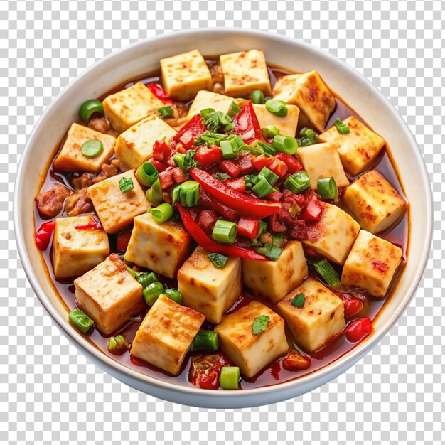 PSD uma tigela de mapo tofu isolada sobre um fundo transparente