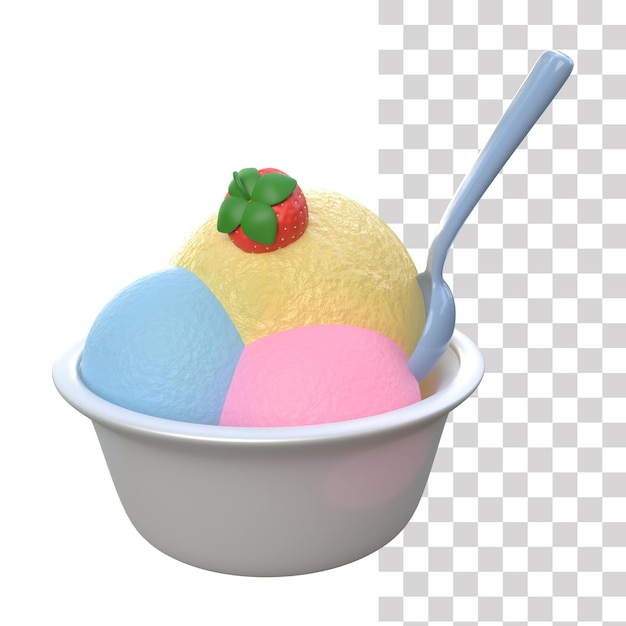 Uma tigela de sorvete com dois palitos de cereja no topo.