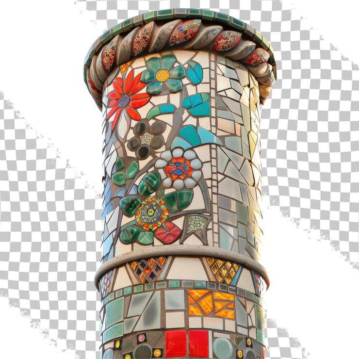 PSD uma torre colorida com um desenho que diz mosaico