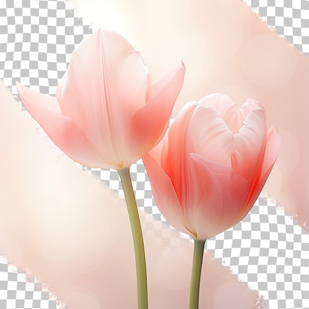 PSD uma tulipa rosa singular com pétalas distorcidas com tulipas brancas fracas no fundo transparente