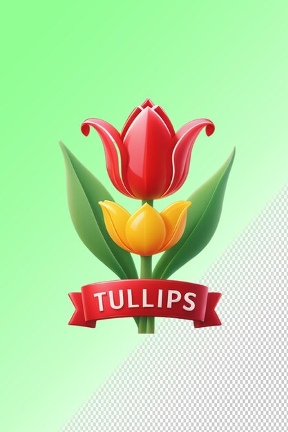 PSD uma tulipa vermelha com uma fita vermelha que diz tulipas