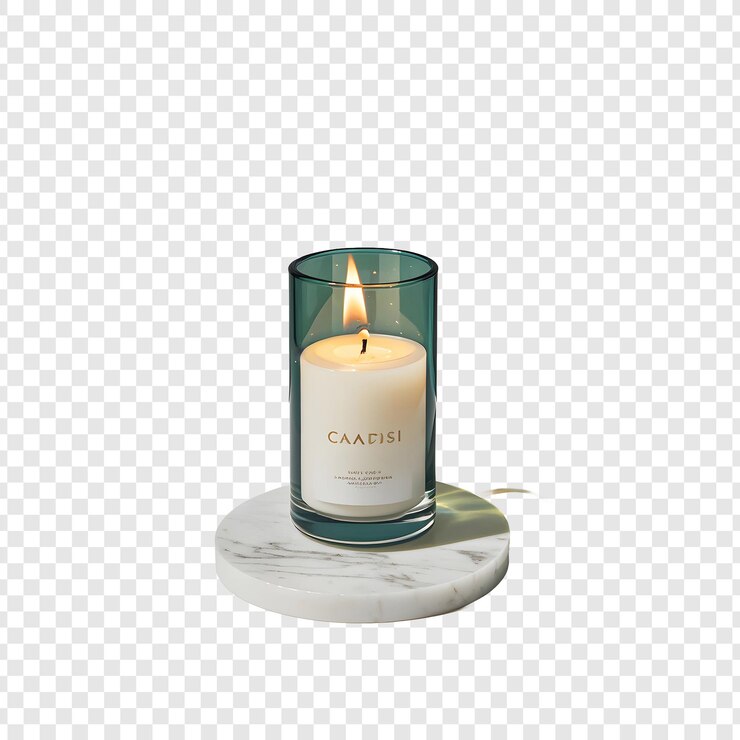 PSD uma vela que está acesa em uma mesa de mármore