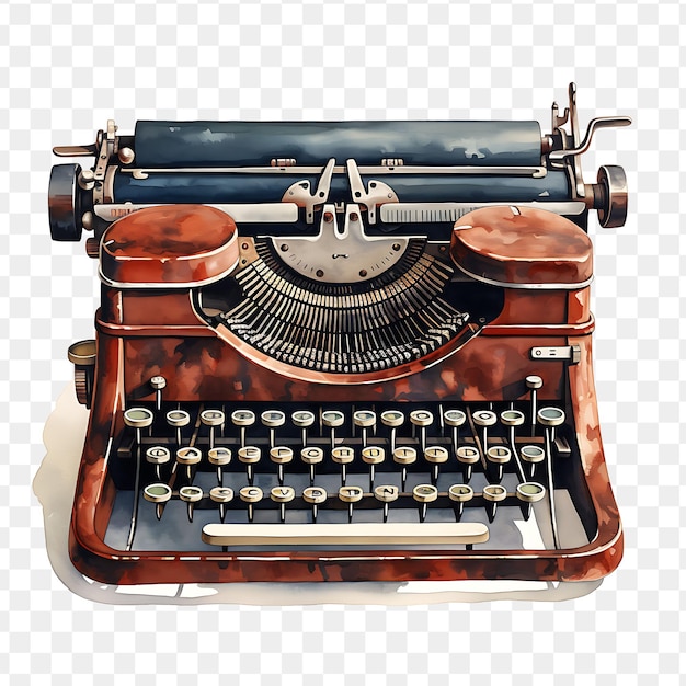 Uma velha máquina de escrever com um assento de couro castanho e um assentos de couro preto