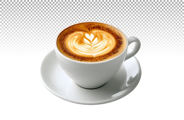 Uma xícara de café branca com um redemoinho em forma de coração de espuma no topo