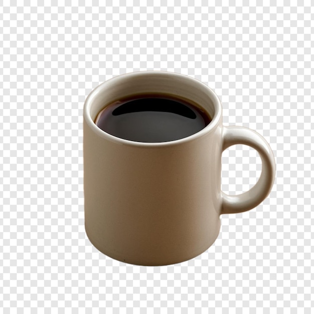 uma xícara de café branca simples de 10 onças cheia de café escuro rico isolado em um fundo branco limpo