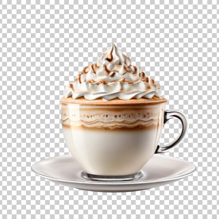 PSD uma xícara de café com chantilly em um pires
