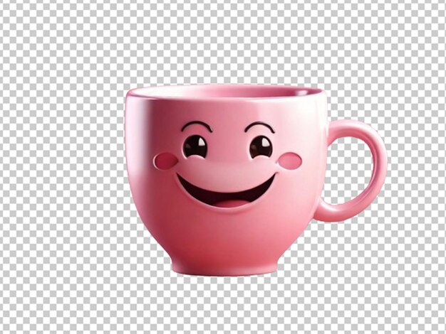 PSD uma xícara de café de cor rosa com rosto sorridente