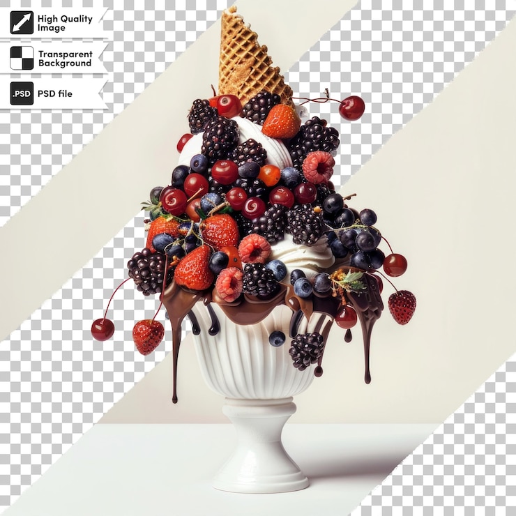 PSD uma xícara de sorvete de framboesa com uma imagem de um cone com a letra x nele