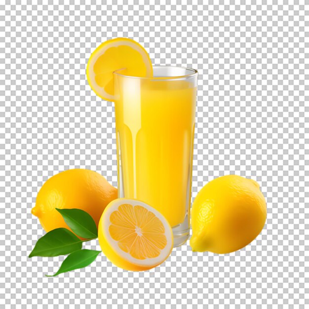 PSD uma xícara de suco de limão com fatias de limão em fundo transparente