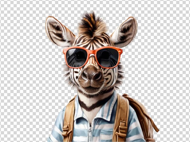 PSD uma zebra bonita usando óculos de sol em fundo transparente