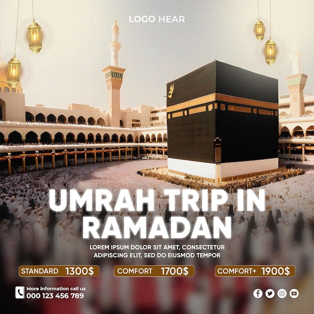 Umrah y hajj en el ramadán post de viaje instagram facebook