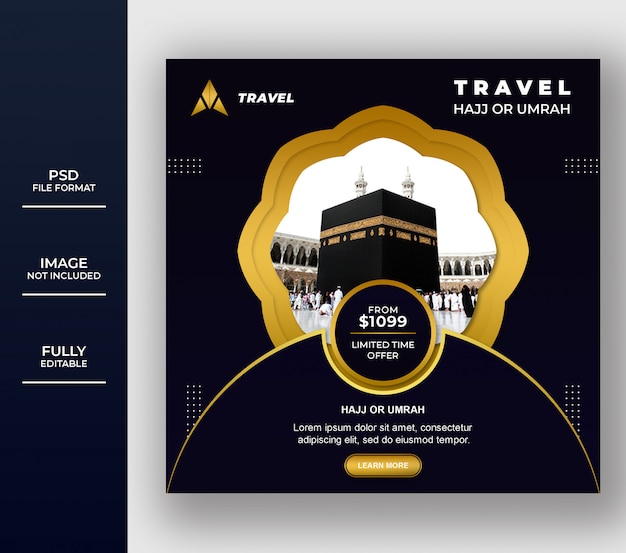 Umrah islâmico e hajj tour e modelo de banner de viagem