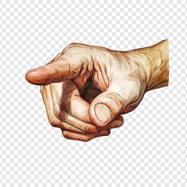 PSD un'acquerella con la mano che indica una mano anziana che fa gesti dettagliati