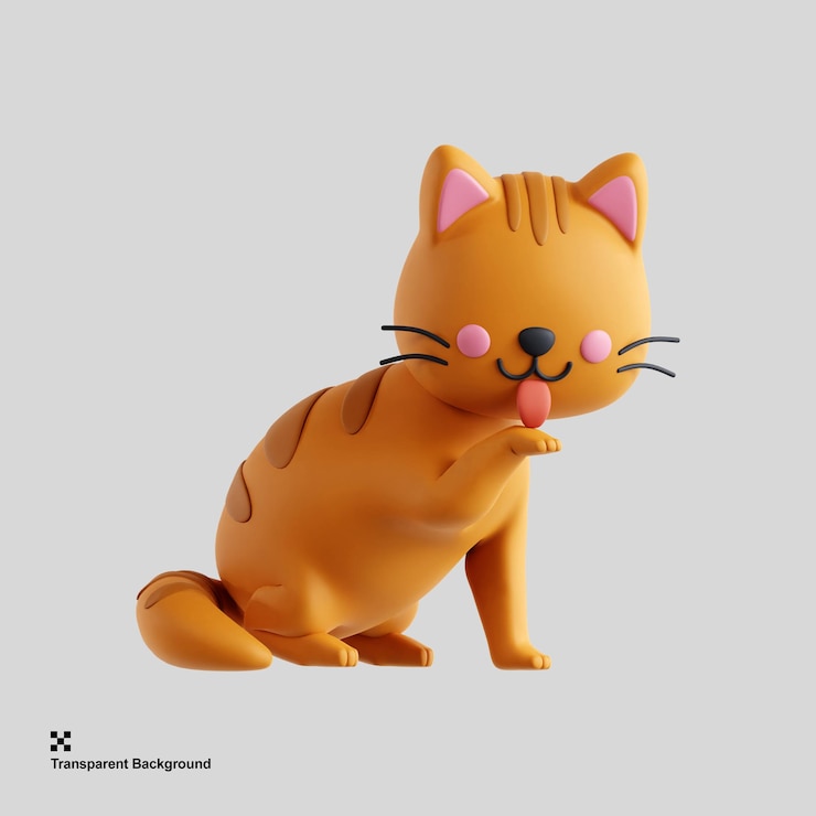 PSD un'adorabile icona di gatto 3d che si cura con una zampa e una lingua