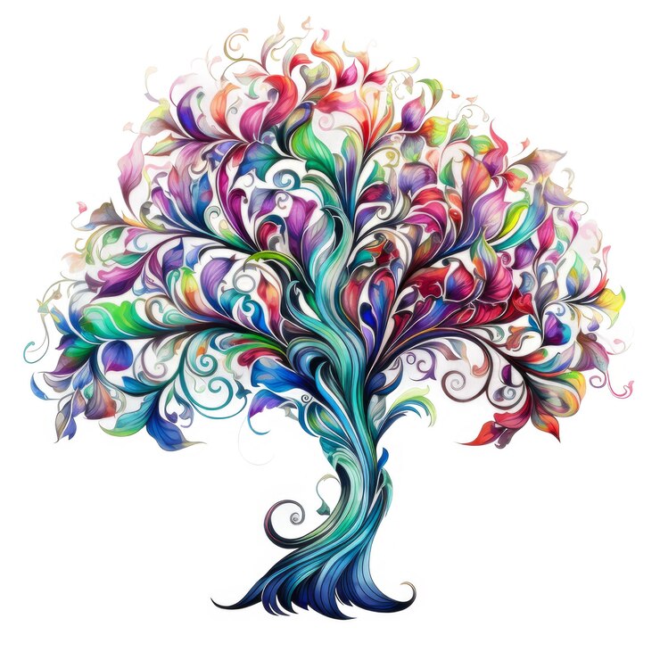 PSD un albero astratto e colorato con disegni floreali