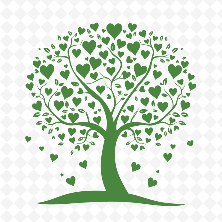 PSD un albero con cuori verdi su di esso e uno sfondo bianco