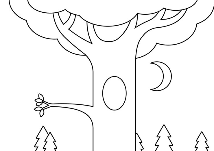 PSD un albero con una luna e una luna sullo sfondo