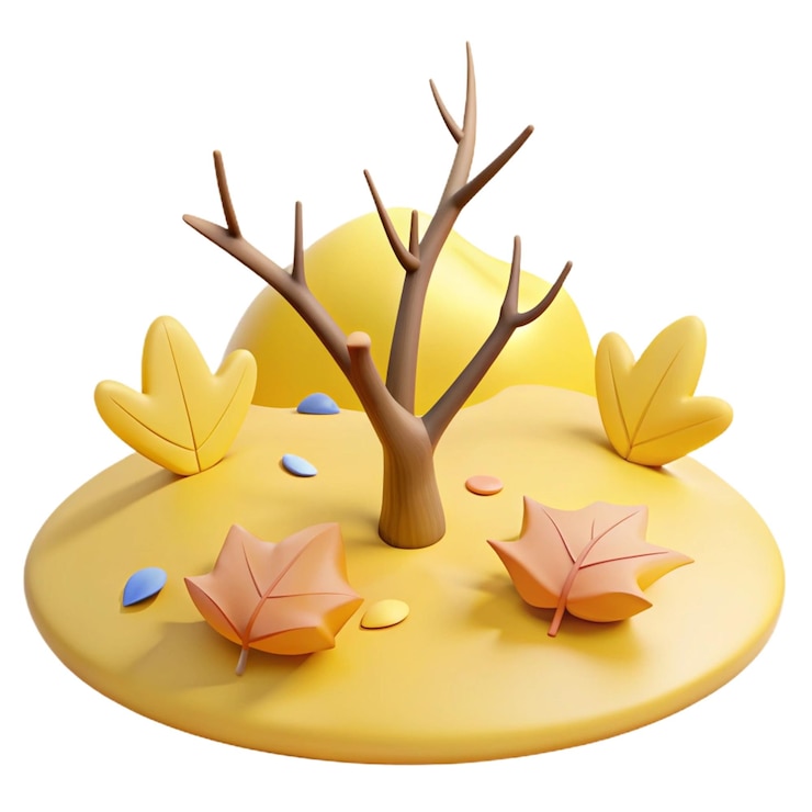 PSD un albero giallo con le foglie e la parola "autunno" sullo sfondo giallo