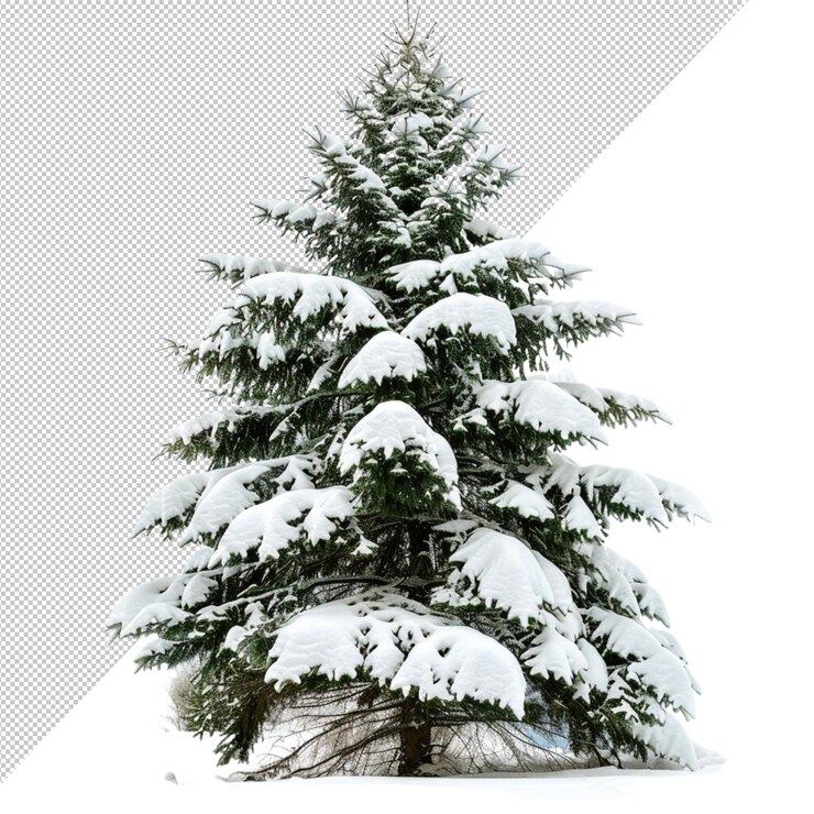 PSD un alto albero sempreverde con i rami coperti di neve
