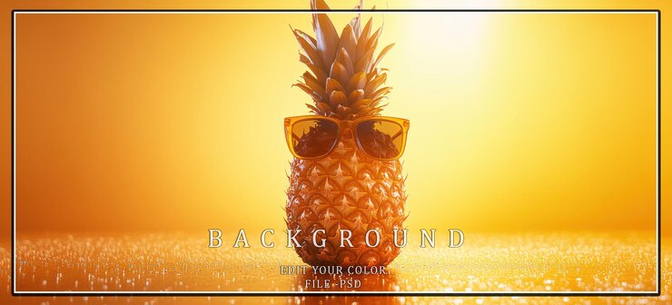Un ananas con gli occhiali da sole su uno sfondo giallo