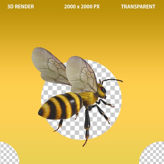 Un'ape volante 3D con un aspetto 3D su uno sfondo trasparente