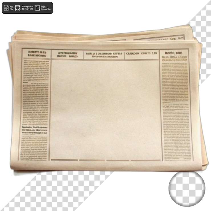 PSD un articolo di giornale con la parola l'ora di 4 00 è visualizzato su uno sfondo bianco