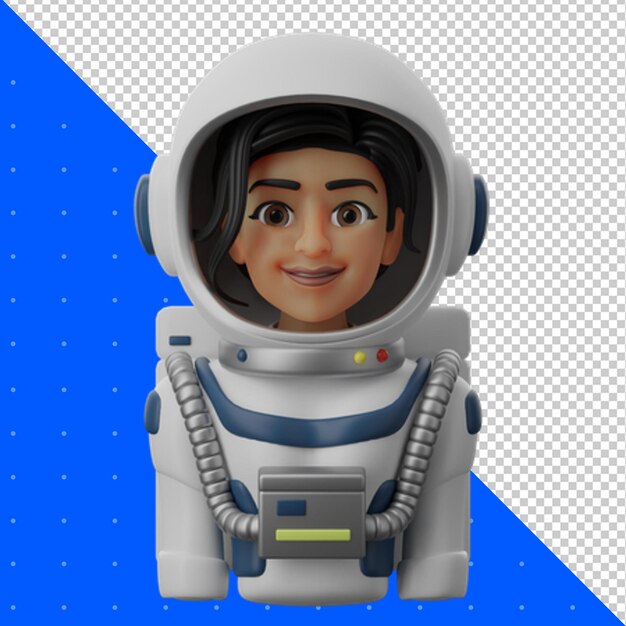 un astronauta femminile con una faccia su uno sfondo blu